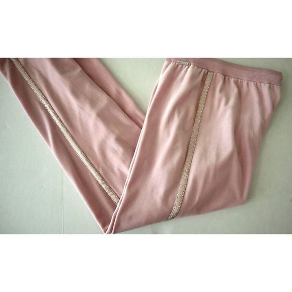 St. John Sport x Marie Gray Women's Sz M Pale Pink Studded Velour Pants - Picture 6 of 6